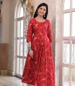 Red Printed Rayon Flared Kurti