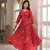 Red Printed Rayon Flared Kurti