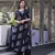Navyblue Gold Printed Rayon Flared Kurti