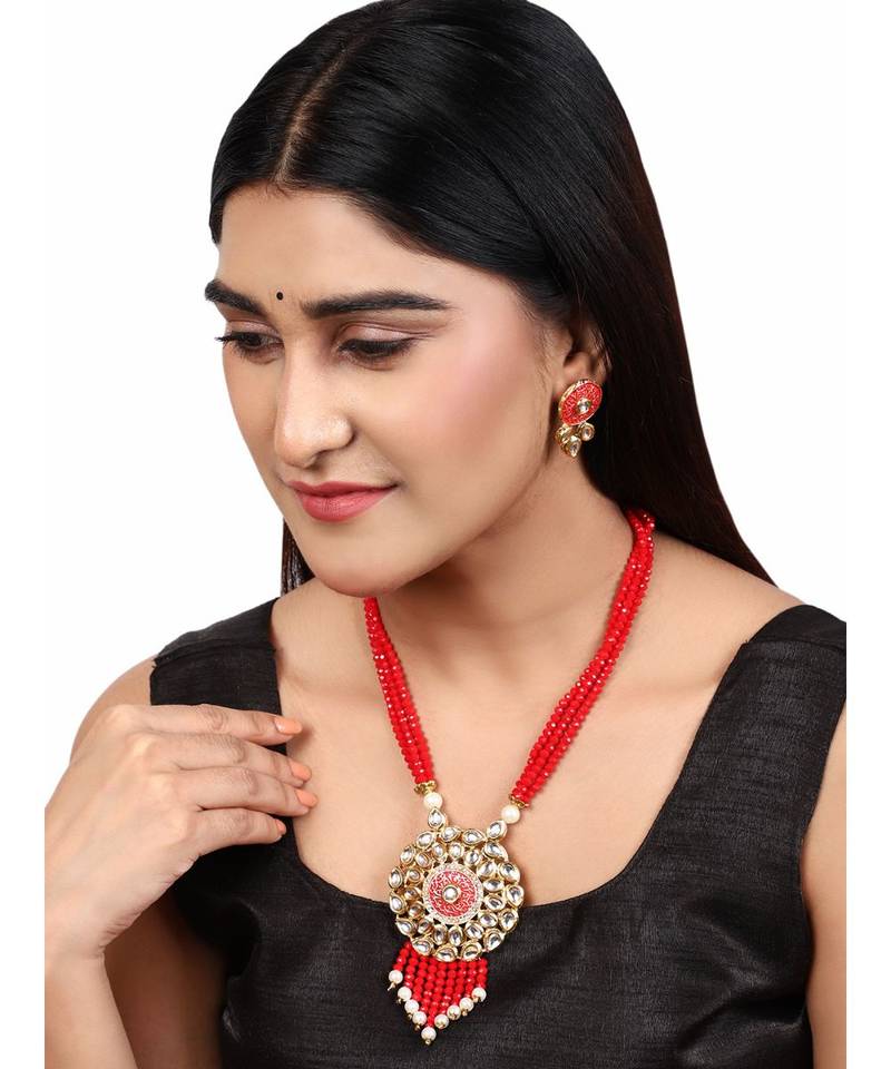 Multicolor Meenakari Long Crystal Necklace & Earring