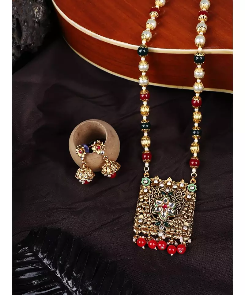 Multicolor Meenakari Long Crystal Necklace & Earring