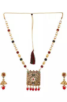 Multicolor Meenakari Long Crystal Necklace & Earring