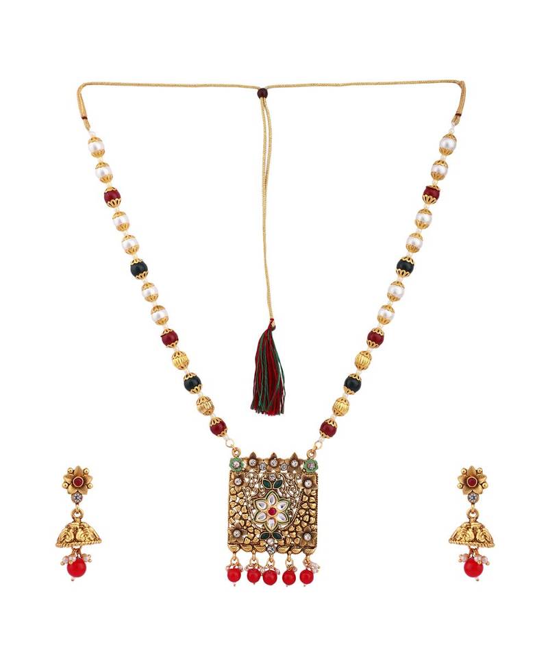 Multicolor Meenakari Long Crystal Necklace & Earring