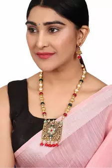 Multicolor Meenakari Long Crystal Necklace & Earring