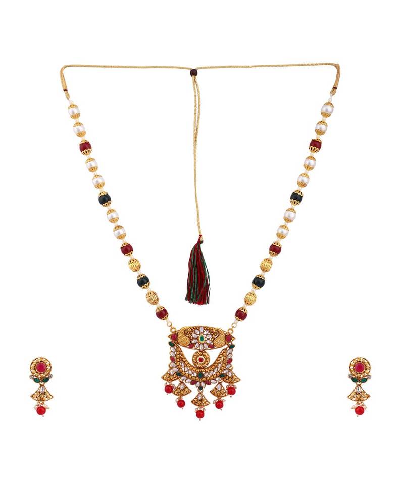 Multicolor Meenakari Long Crystal Necklace & Earring