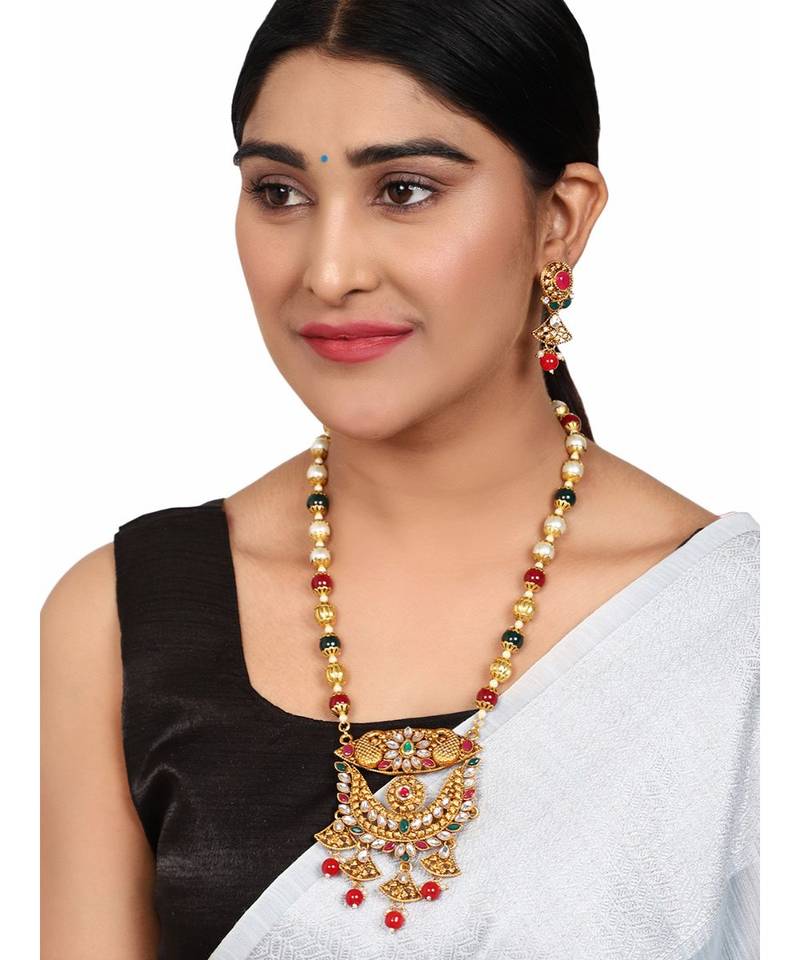 Multicolor Meenakari Long Crystal Necklace & Earring