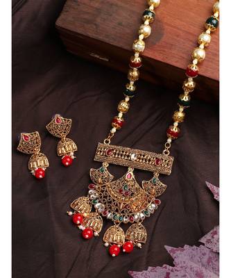 Multicolor Meenakari Long Crystal Necklace & Earring 1