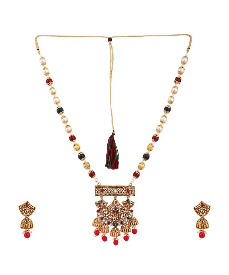 Multicolor Meenakari Long Crystal Necklace & Earring