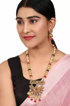 Multicolor Meenakari Long Crystal Necklace & Earring