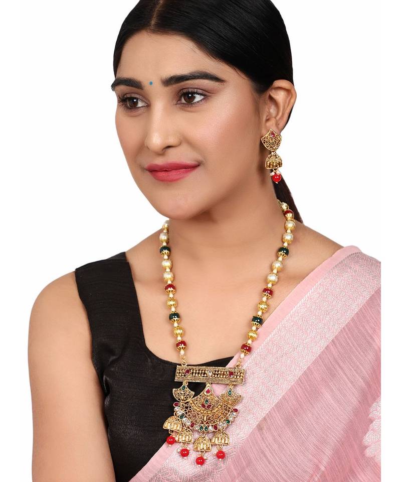 Multicolor Meenakari Long Crystal Necklace & Earring