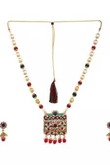 Multicolor Meenakari Long Crystal Necklace & Earring