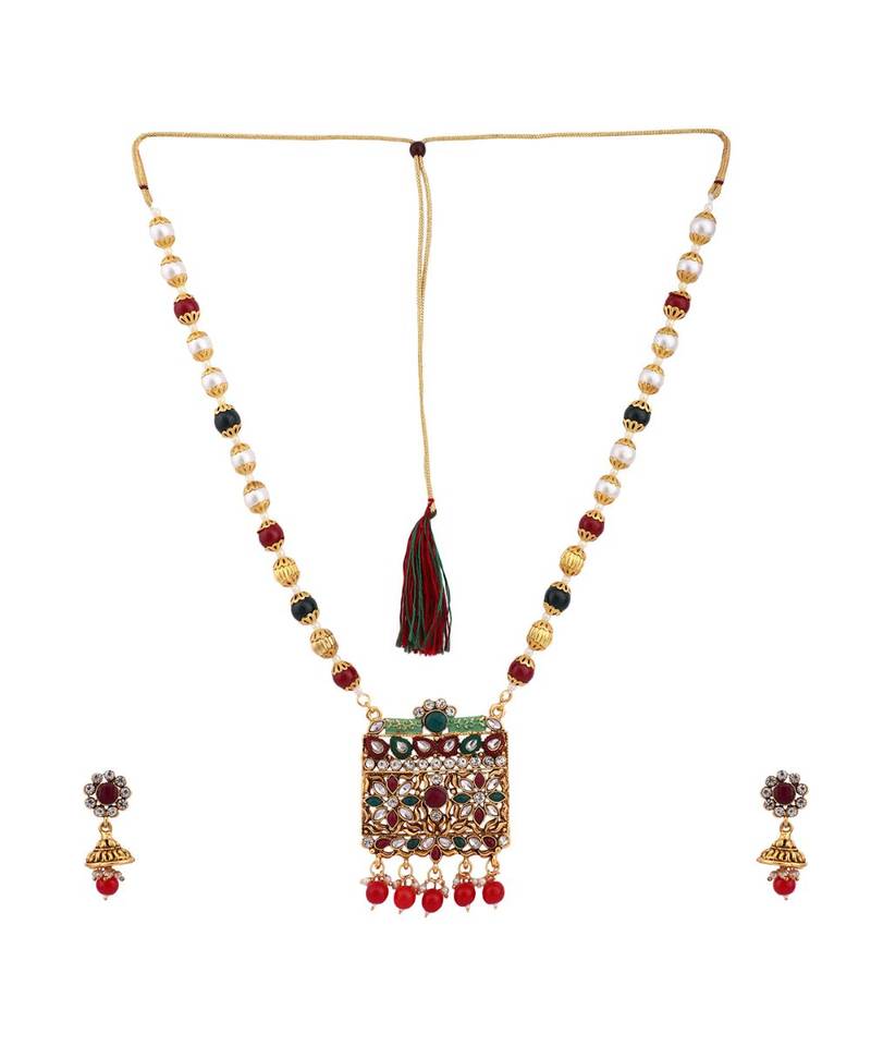Multicolor Meenakari Long Crystal Necklace & Earring
