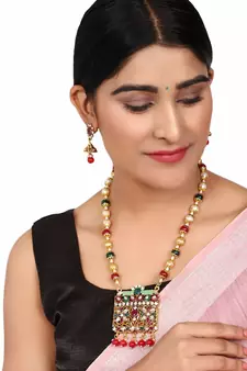 Multicolor Meenakari Long Crystal Necklace & Earring