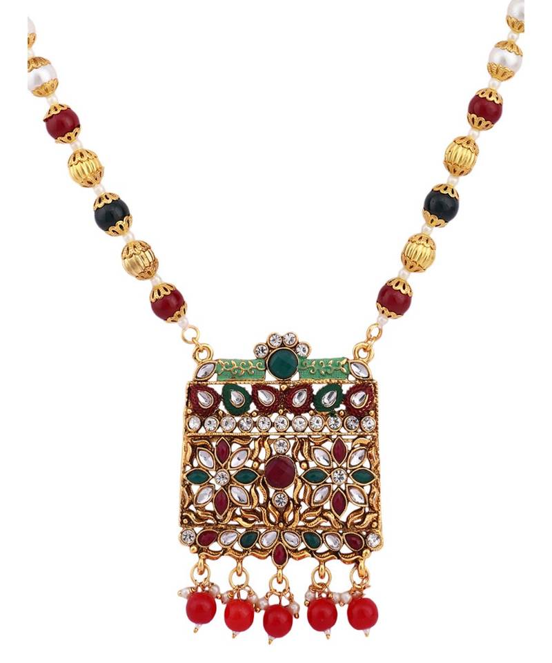 Multicolor Meenakari Long Crystal Necklace & Earring