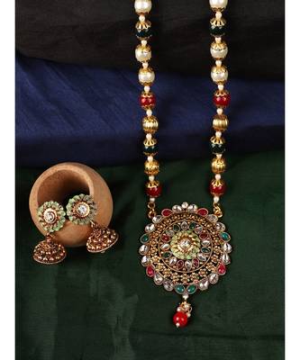 Multicolor Meenakari Long Crystal Necklace & Earring 1