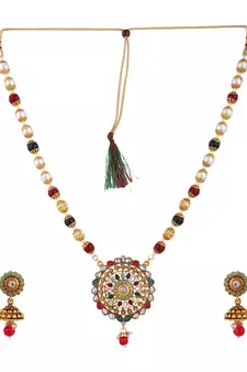 Multicolor Meenakari Long Crystal Necklace & Earring