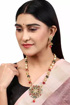 Multicolor Meenakari Long Crystal Necklace & Earring