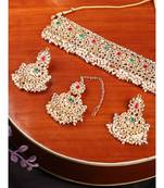 Gold-Plated Multi-Coloured & White Stone-Studded & Beaded Traditional Jewellery Set