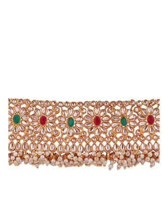 Gold-Plated Multi-Coloured & White Stone-Studded & Beaded Traditional Jewellery Set 3