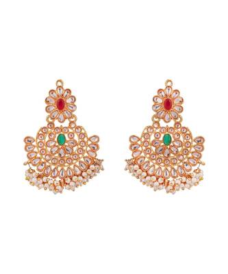 Gold-Plated Multi-Coloured & White Stone-Studded & Beaded Traditional Jewellery Set 4