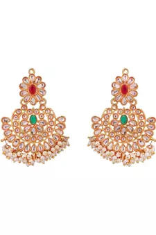 Gold-Plated Multi-Coloured & White Stone-Studded & Beaded Traditional Jewellery Set