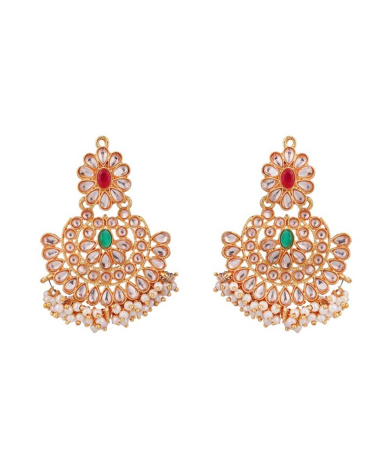 Gold-Plated Multi-Coloured & White Stone-Studded & Beaded Traditional Jewellery Set