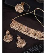 Gold-Plated White Stone-Studded & Beaded Traditional Jewellery Set