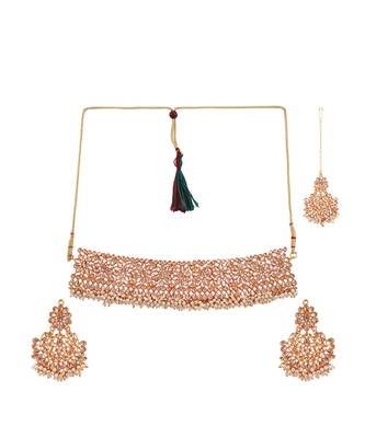 Gold-Plated White Stone-Studded & Beaded Traditional Jewellery Set 2
