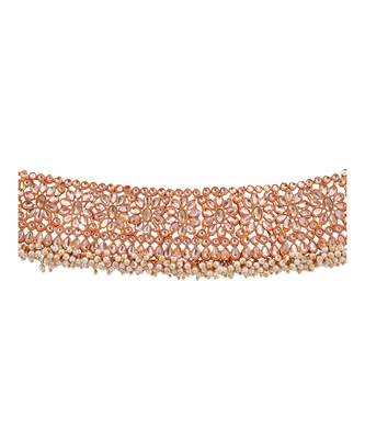 Gold-Plated White Stone-Studded & Beaded Traditional Jewellery Set 3