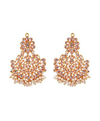 Gold-Plated White Stone-Studded & Beaded Traditional Jewellery Set 5