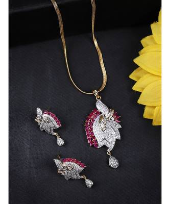 Gold-Plated American Diamond-Studded Partywear Jadau Pendant Set 1