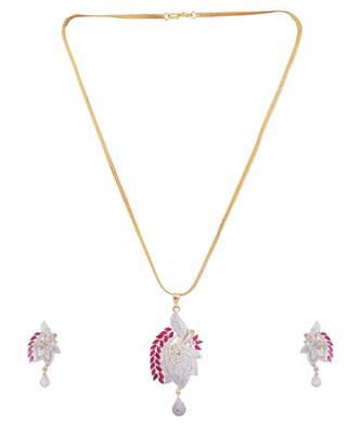 Gold-Plated American Diamond-Studded Partywear Jadau Pendant Set 2