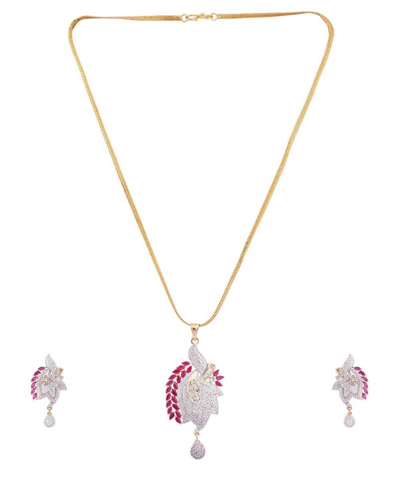 Gold-Plated American Diamond-Studded Partywear Jadau Pendant Set
