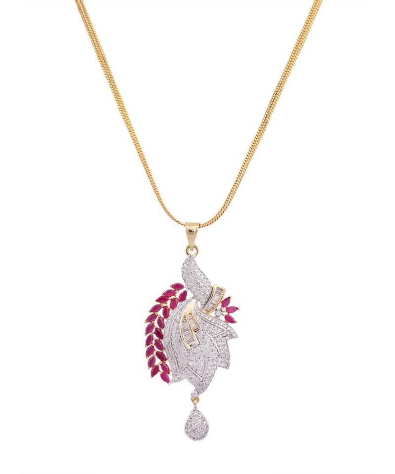 Gold-Plated American Diamond-Studded Partywear Jadau Pendant Set