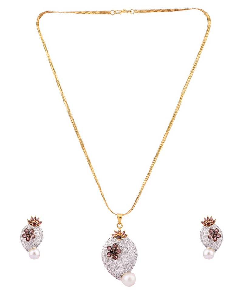 Gold-Plated American Diamond-Studded Partywear Jadau Pendant Set