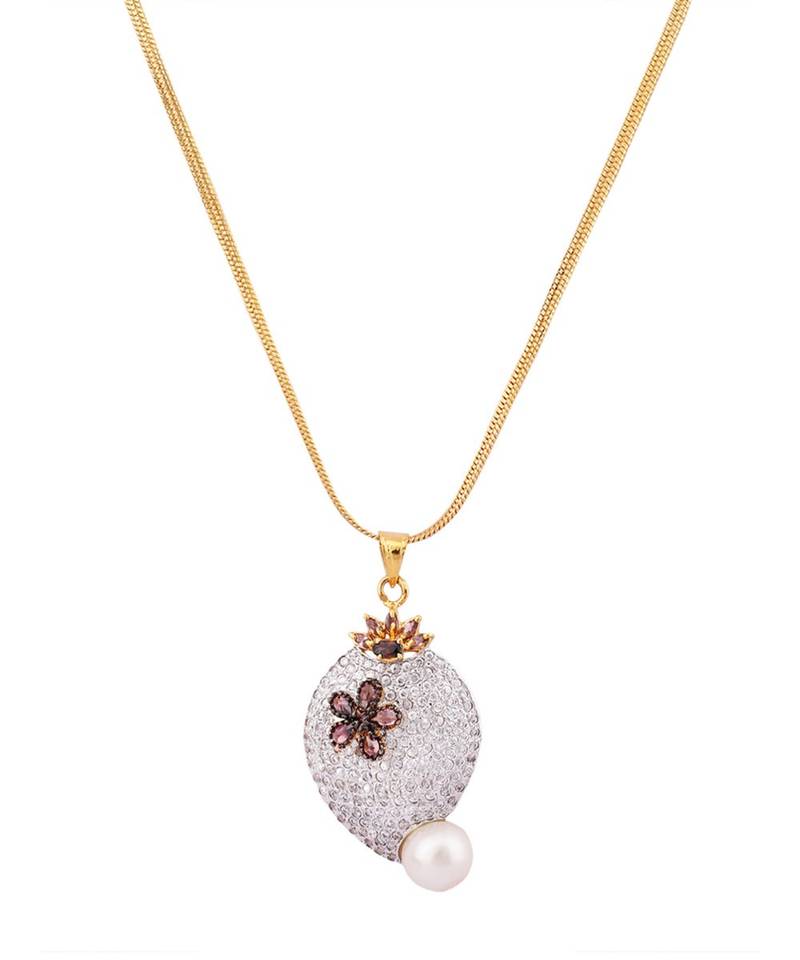 Gold-Plated American Diamond-Studded Partywear Jadau Pendant Set