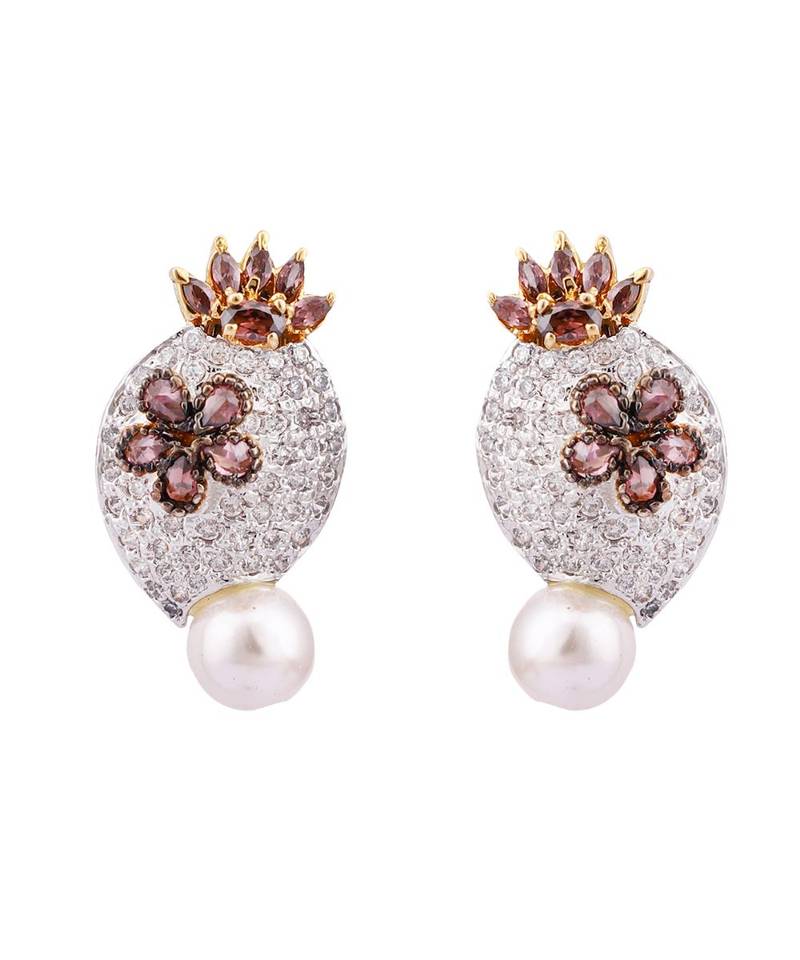 Gold-Plated American Diamond-Studded Partywear Jadau Pendant Set