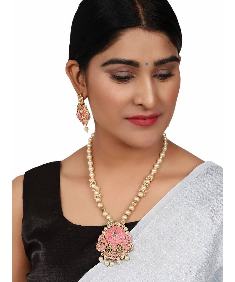 Multicolor Meenakari Long Crystal Necklace & Earring