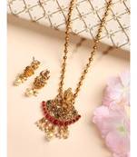 Multicolor Goddess Laxmi Motif Long Crystal Temple Necklace & Earring