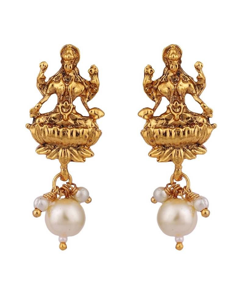 Multicolor Goddess Laxmi Motif Long Crystal Temple Necklace & Earring