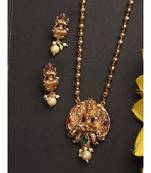 Multicolor Goddess Laxmi Motif Long Crystal Temple Necklace & Earring