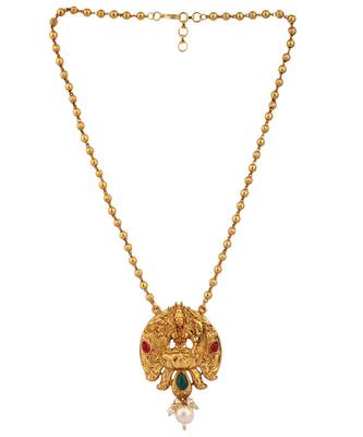 Multicolor Goddess Laxmi Motif Long Crystal Temple Necklace & Earring 3