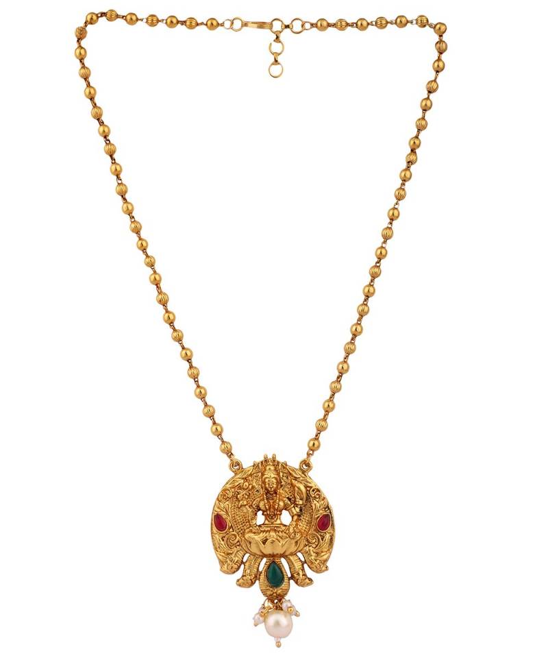 Multicolor Goddess Laxmi Motif Long Crystal Temple Necklace & Earring