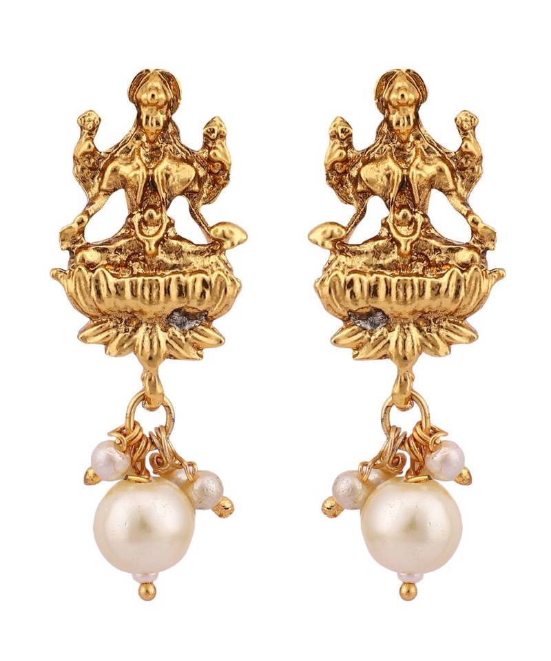 Multicolor Goddess Laxmi Motif Long Crystal Temple Necklace & Earring