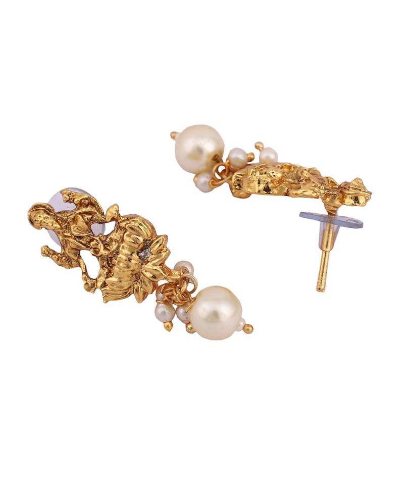 Multicolor Goddess Laxmi Motif Long Crystal Temple Necklace & Earring