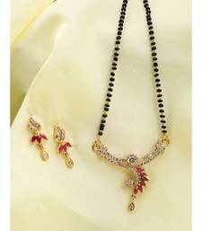 Gold Plated Black Artificial Stones-Studded & Beaded Mangalsutra Set