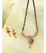 Gold Plated Black Artificial Stones-Studded & Beaded Mangalsutra Set