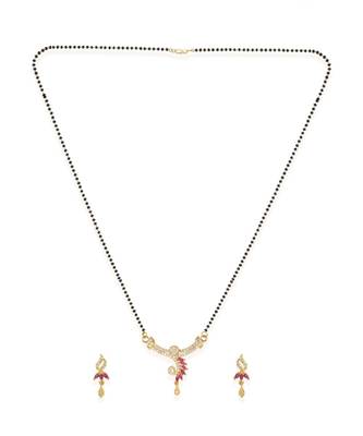 Gold Plated Black Artificial Stones-Studded & Beaded Mangalsutra Set 2