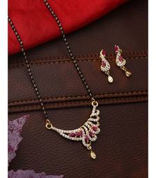 Gold Plated Black Artificial Stones-Studded & Beaded Mangalsutra Set