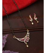 Gold Plated Black Artificial Stones-Studded & Beaded Mangalsutra Set